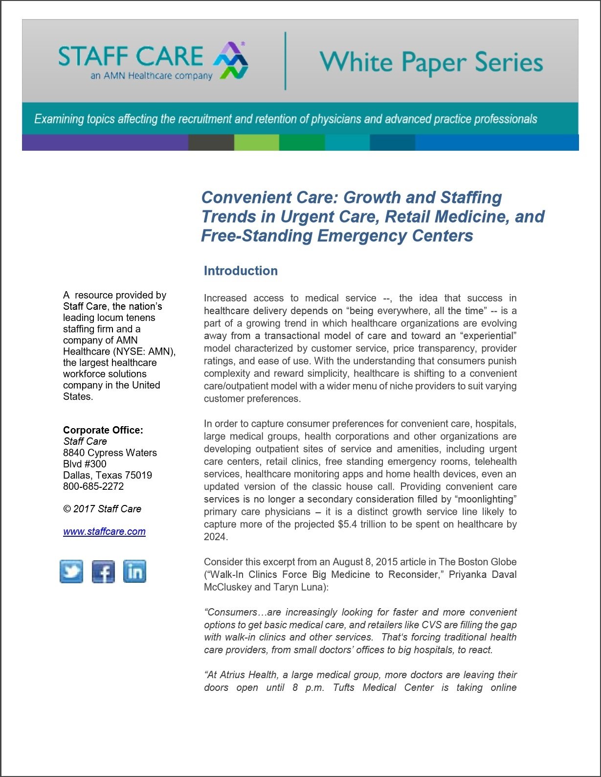 Trends in Convenient Care: A White Paper from Staff Care