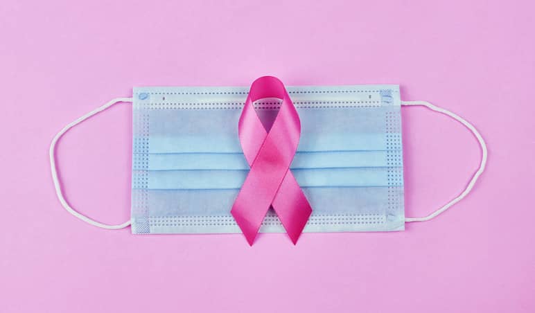 Breast cancer awareness ribbon with face mask Breast cancer awareness ribbon with face mask