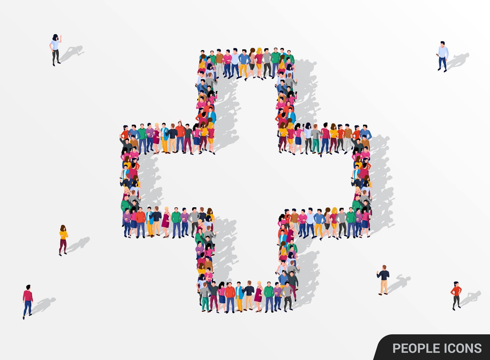 Group of people forming medical cross Group of people forming medical cross