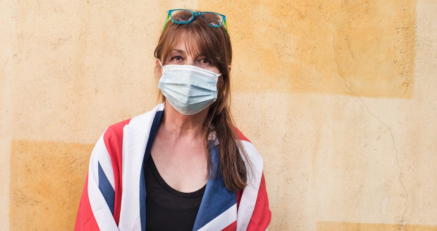 nurse wrapped in UK flag