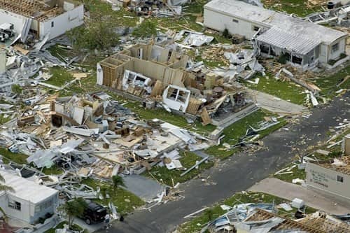 Hurricane Ravaged Neighborhood with Debris