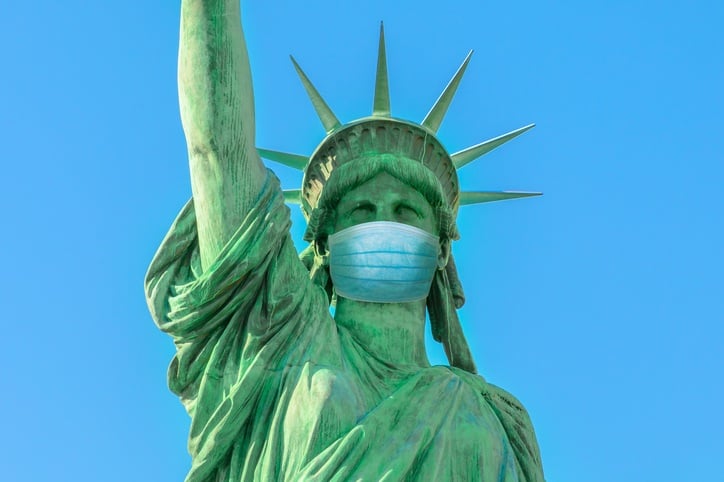 Statue of Liberty wearing a mask