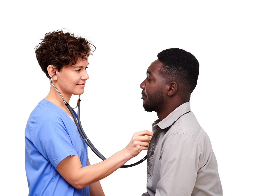 Female respiratory therapist listening to patient's breathing