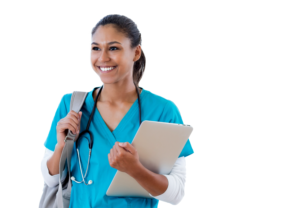 Travel nurse with bag and folder Travel nurse with bag and folder