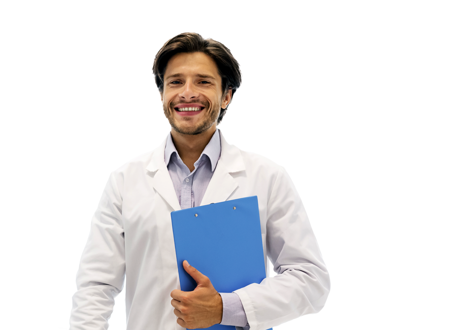 Male case manager holding clipboard