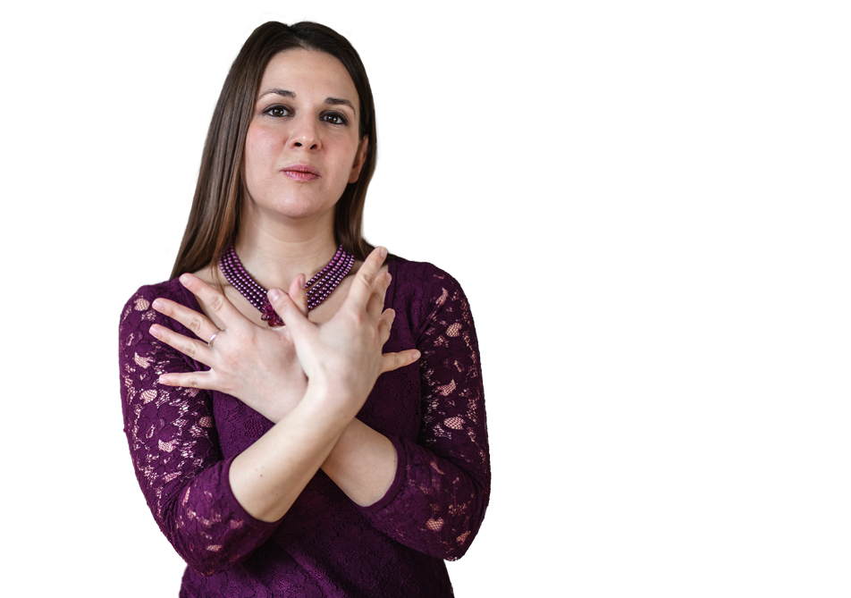 Female language interpreter making sign with hands