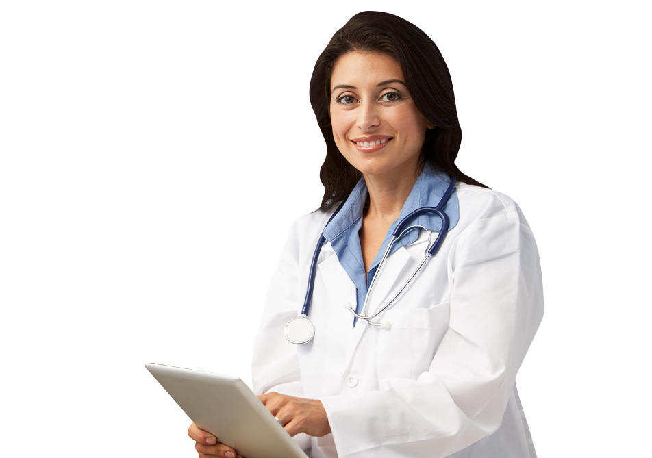 Female physician using tablet computer